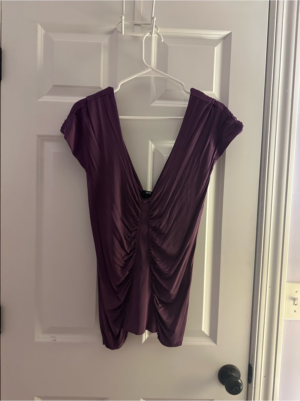 Hugo Boss Ruched Deep V Cap Sleeve Blouse